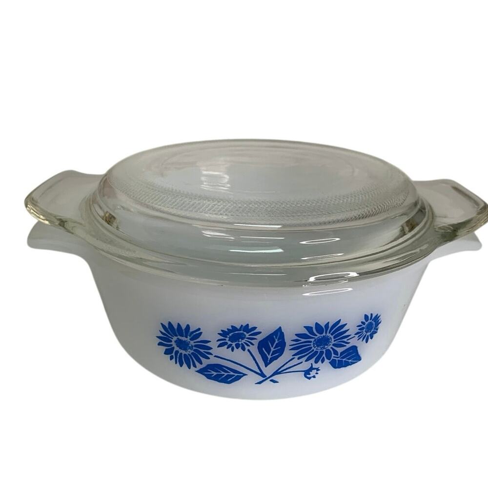 Vintage Anchor Hocking FIRE KING 12 Oz Casserole Dish #472 Corn Flowers w/ Lid